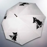 BARBARA VEE COLLECTION LONG AUTOMATIC WINDPROOF HIGH STRENGTH UMBRELLA . BLACK CAT - IVORY